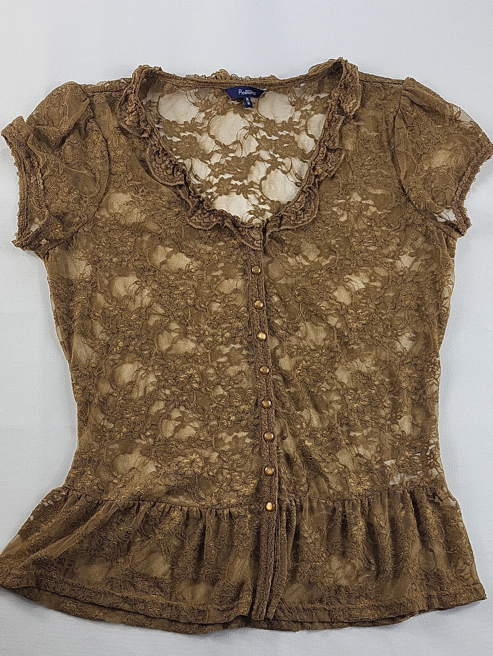 Vintage Y2K Reitmans sheer lace button-front peplum blouse